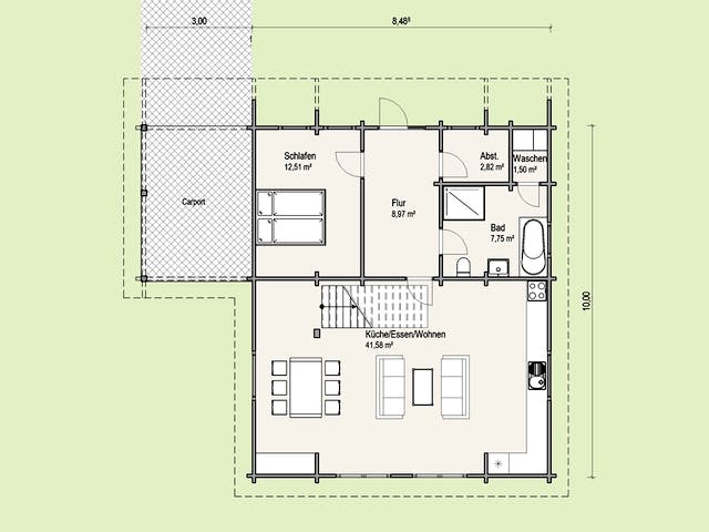 Blockhaus Norwegen mit Carport von Thule Blockhaus Bausatzhaus ab 114730€, Blockhaus Grundriss 1