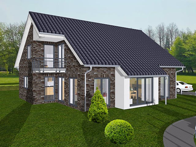 Massivhaus Komfort 155 von BauService Timm, Satteldach-Klassiker Außenansicht 1 Massivhaus Komfort 155 von BauService Timm, Satteldach-Klassiker Außenansicht 1