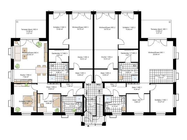 Massivhaus Mehrfamilienhaus mit 8 WE von BauService Timm, Satteldach-Klassiker Grundriss 1