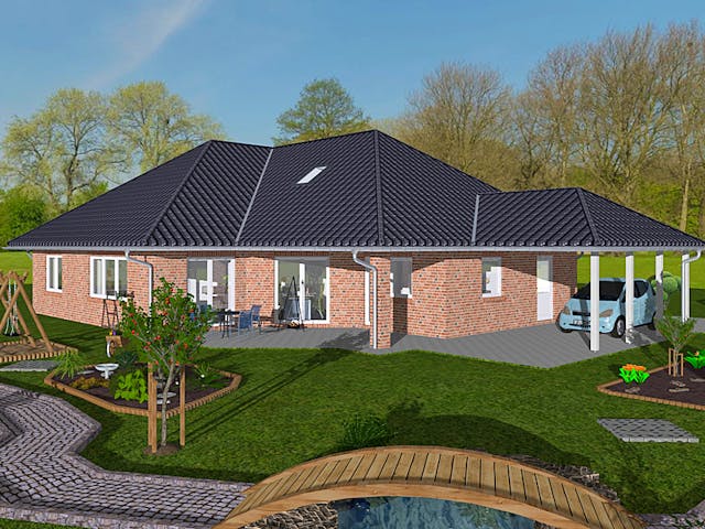 Massivhaus Parterre 145 von BauService Timm, Bungalow Außenansicht 1 Massivhaus Parterre 145 von BauService Timm, Bungalow Außenansicht 1