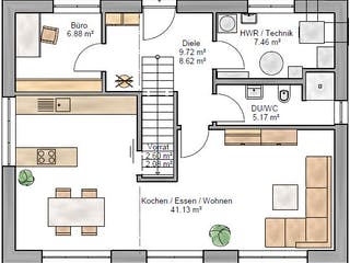 Fertighaus Trendline 142 von Suckfüll Energiesparhaus Schlüsselfertig ab 409894€, Satteldach-Klassiker Grundriss 1