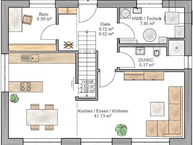 Fertighaus Trendline 142 von Suckfüll Energiesparhaus Schlüsselfertig ab 409894€, Satteldach-Klassiker Grundriss 1