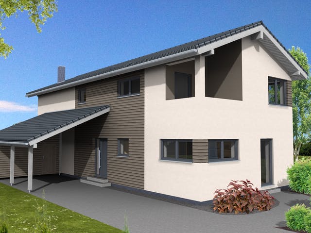 Fertighaus Trendline 183 von Suckfüll Energiesparhaus Schlüsselfertig ab 472950€, Satteldach-Klassiker Außenansicht 1 Fertighaus Trendline 183 von Suckfüll Energiesparhaus Schlüsselfertig ab 472950€, Satteldach-Klassiker Außenansicht 1