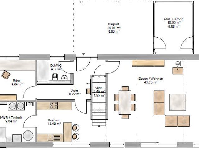 Fertighaus Trendline 183 von Suckfüll Energiesparhaus Schlüsselfertig ab 472950€, Satteldach-Klassiker Grundriss 1