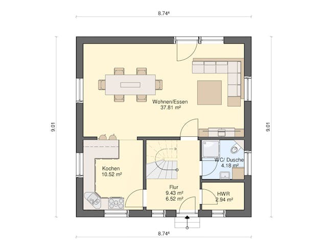 Fertighaus Nova 75 von Ü-Haus, Satteldach-Klassiker Grundriss 1