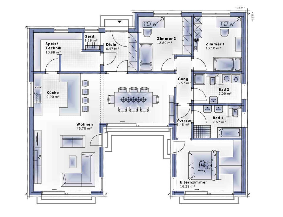Fertighaus Bungalow Atrium von Vario-Haus - Österreich Schlüsselfertig ab 366740€, Cubushaus Grundriss 1