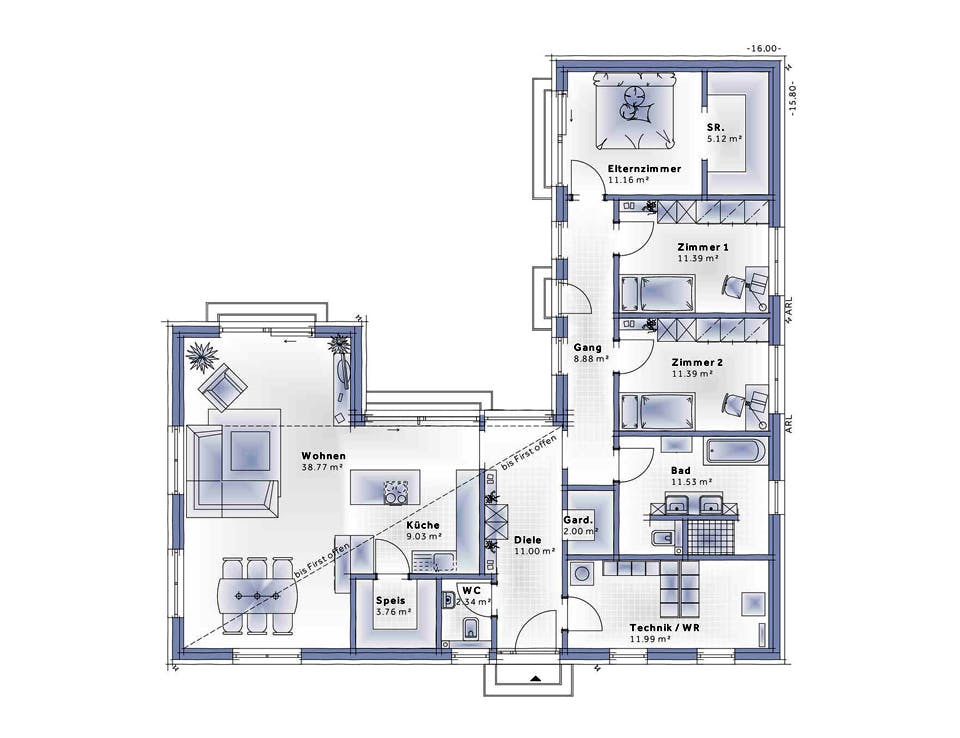 Fertighaus Bungalow Avant von Vario-Haus - Österreich Schlüsselfertig ab 382530€, Bungalow Grundriss 1