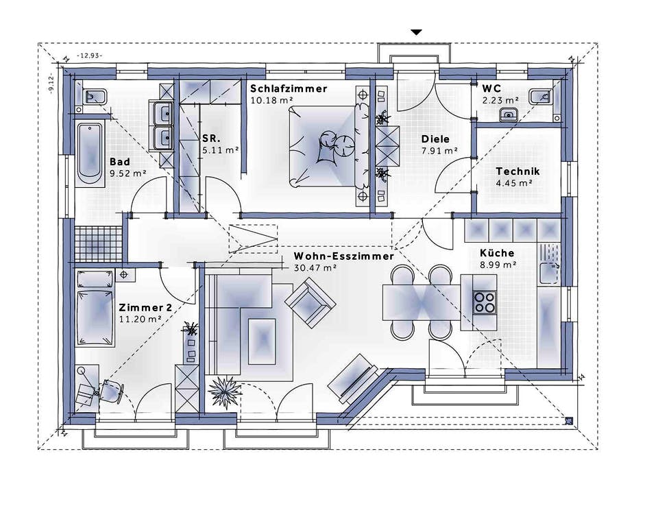 Fertighaus Bungalow Compact Small von Vario-Haus - Österreich Schlüsselfertig ab 252170€, Bungalow Grundriss 1