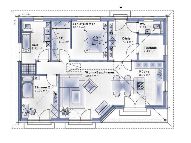 Fertighaus Bungalow Compact Small von Vario-Haus - Österreich Schlüsselfertig ab 252170€, Bungalow Grundriss 1