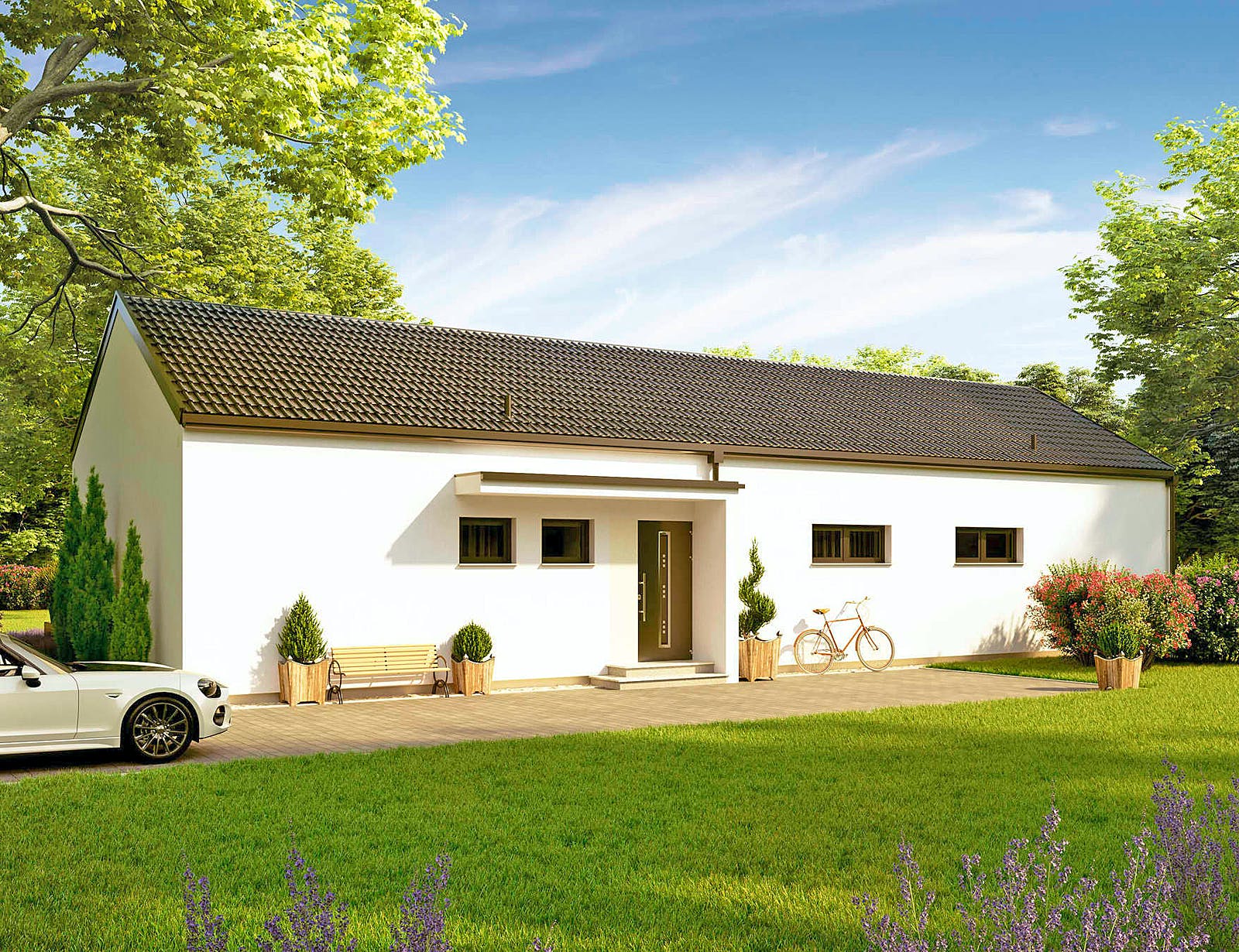 Fertighaus Bungalow Pannonia von Vario-Haus - Österreich Schlüsselfertig ab 303600€, Satteldach-Klassiker Außenansicht 1
