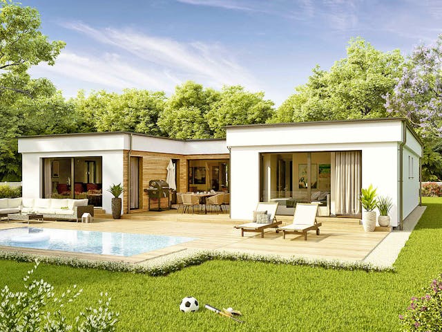 Fertighaus Bungalow Atrium von Vario-Haus - Deutschland Schlüsselfertig ab 447810€, Cubushaus Außenansicht 1 Fertighaus Bungalow Atrium von Vario-Haus - Deutschland Schlüsselfertig ab 447810€, Cubushaus Außenansicht 1