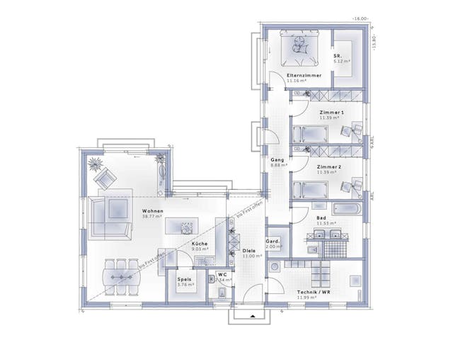 Fertighaus Bungalow Avant von Vario-Haus - Deutschland Schlüsselfertig ab 473900€, Bungalow Grundriss 1