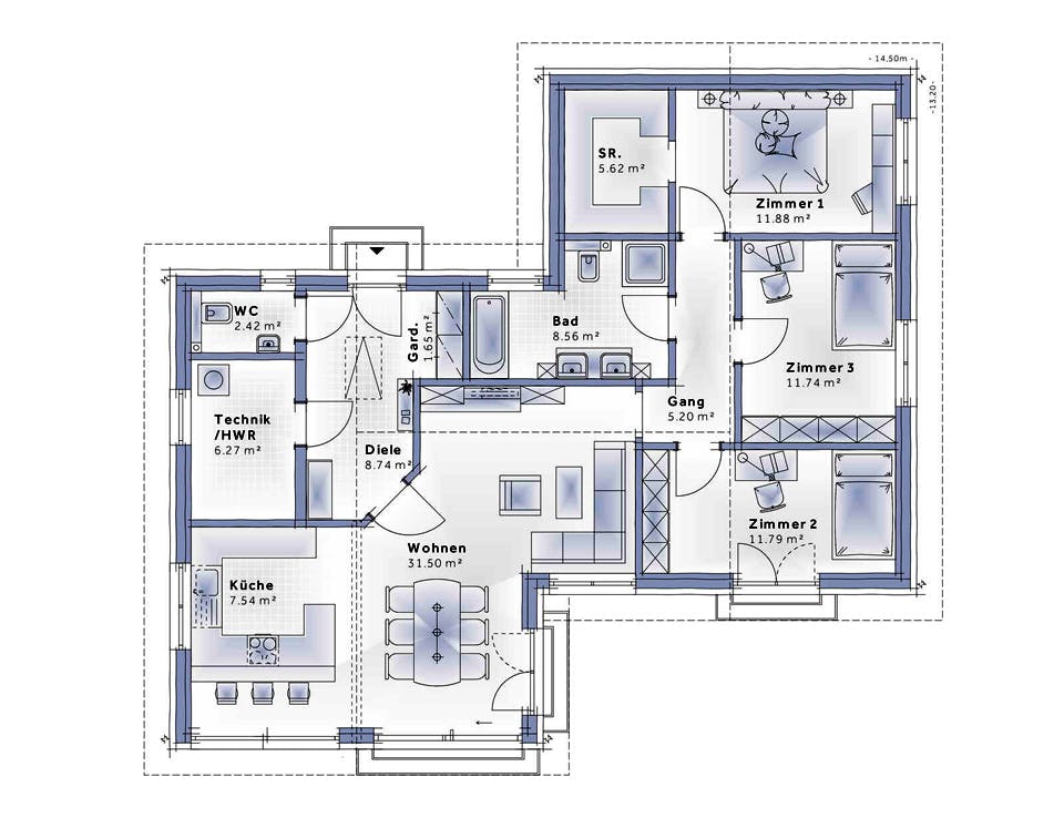 Fertighaus Bungalow Lumia von Vario-Haus - Deutschland Schlüsselfertig ab 331960€, Bungalow Grundriss 1
