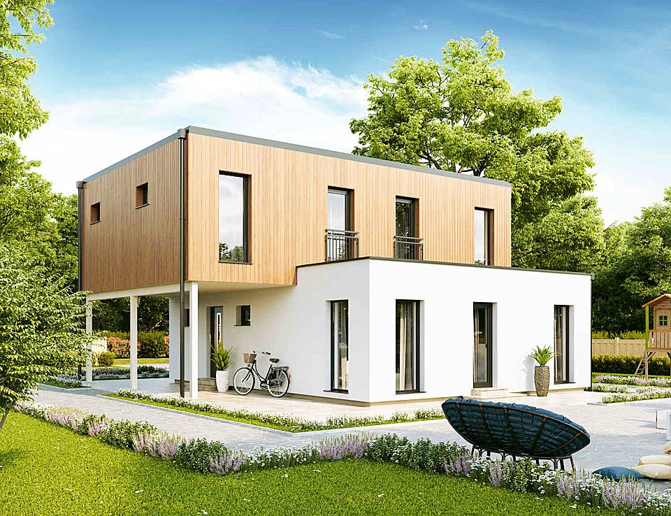 Fertighaus New Design BellaVista von Vario-Haus - Deutschland Schlüsselfertig ab 369140€, Cubushaus Außenansicht 1