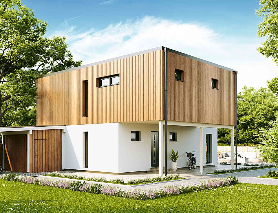 Fertighaus New Design BellaVista von Vario-Haus - Deutschland Schlüsselfertig ab 369140€, Cubushaus Außenansicht 2