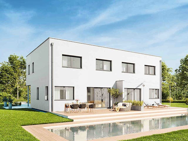 Fertighaus Duplex D113 S von Vario-Haus - Deutschland Schlüsselfertig ab 347370€, Cubushaus Außenansicht 1 Fertighaus Duplex D113 S von Vario-Haus - Deutschland Schlüsselfertig ab 347370€, Cubushaus Außenansicht 1