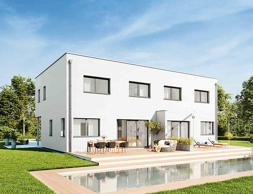 Fertighaus Duplex D113 S von Vario-Haus - Deutschland Schlüsselfertig ab 297830€, Cubushaus Außenansicht 1
