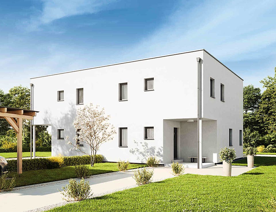 Fertighaus Duplex D113 S von Vario-Haus - Deutschland Schlüsselfertig ab 297830€, Cubushaus Außenansicht 2