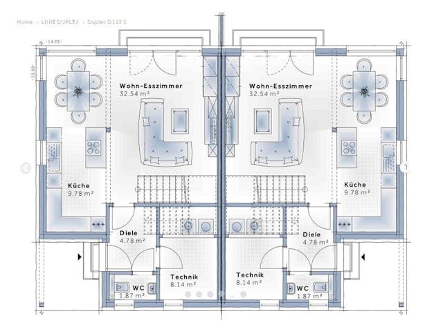Fertighaus Duplex D113 S von Vario-Haus - Österreich Schlüsselfertig ab 311150€, Cubushaus Grundriss 1