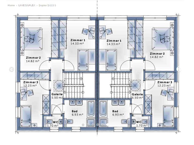 Fertighaus Duplex D113 S von Vario-Haus - Österreich Schlüsselfertig ab 280100€, Cubushaus Grundriss 2