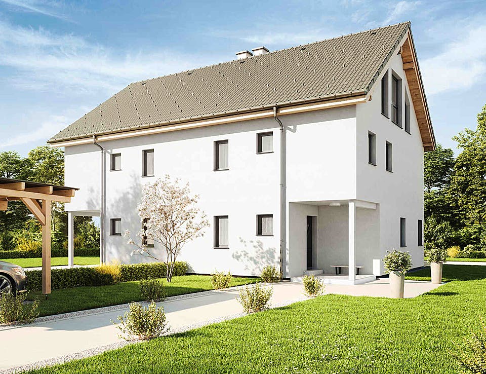 Fertighaus Duplex D113 XL von Vario-Haus - Österreich Schlüsselfertig ab 335140€, Satteldach-Klassiker Außenansicht 1