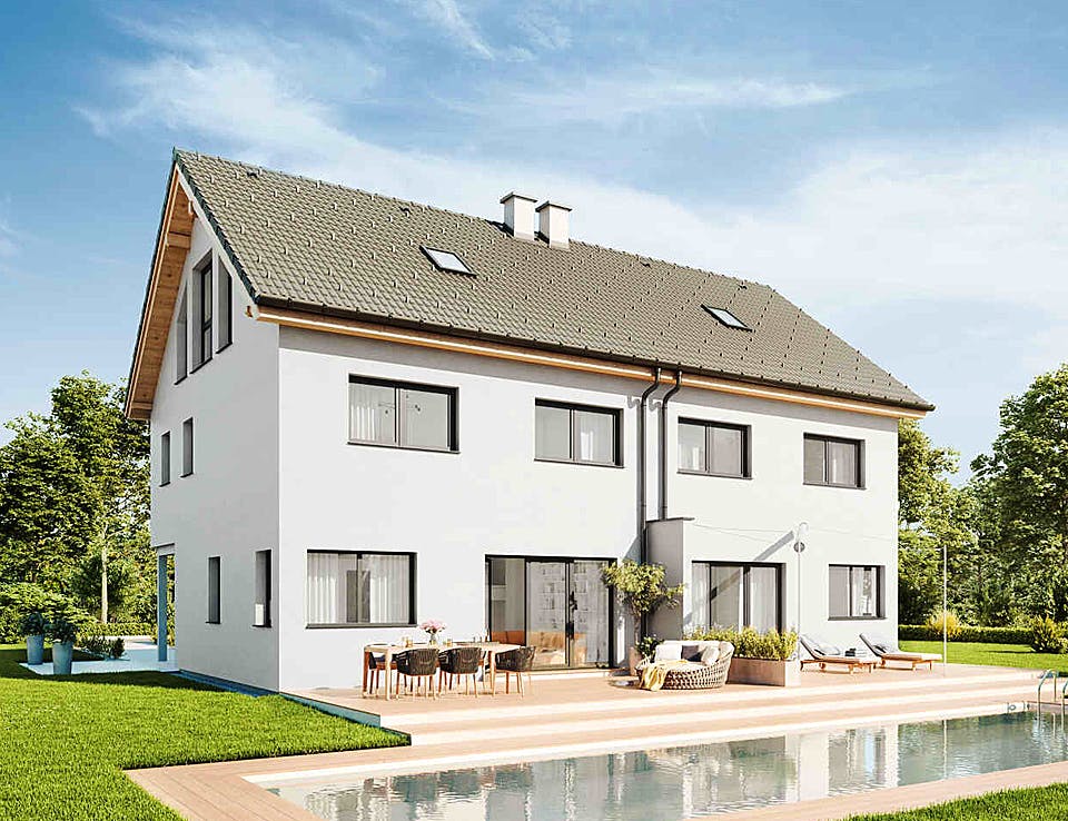 Fertighaus Duplex D113 XL von Vario-Haus - Deutschland Schlüsselfertig ab 351030€, Satteldach-Klassiker Außenansicht 1