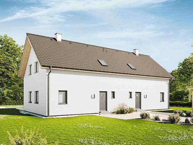 Fertighaus Duplex D115 von Vario-Haus - Deutschland Schlüsselfertig ab 362630€, Satteldach-Klassiker Außenansicht 1
