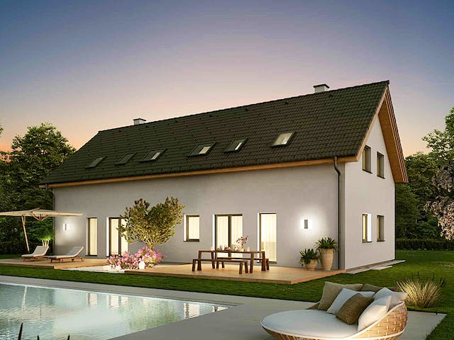 Fertighaus Duplex D115 von Vario-Haus - Deutschland Schlüsselfertig ab 307150€, Satteldach-Klassiker Außenansicht 3