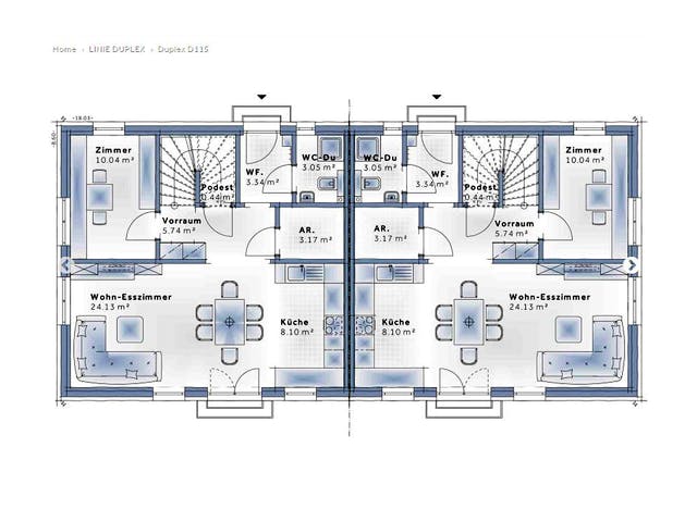 Fertighaus Duplex D115 von Vario-Haus - Deutschland Schlüsselfertig ab 307150€, Satteldach-Klassiker Grundriss 1