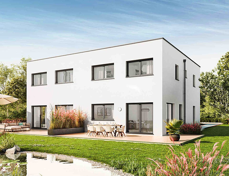 Fertighaus Duplex D124 von Vario-Haus - Deutschland Schlüsselfertig ab 316810€, Cubushaus Außenansicht 1