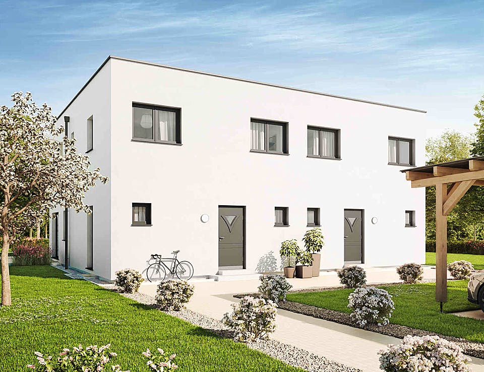 Fertighaus Duplex D124 von Vario-Haus - Deutschland Schlüsselfertig ab 316810€, Cubushaus Außenansicht 2