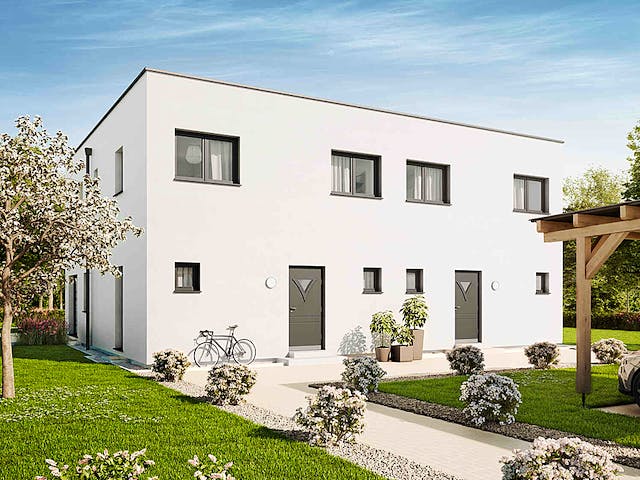 Fertighaus Duplex D124 von Vario-Haus - Deutschland Schlüsselfertig ab 316810€, Cubushaus Außenansicht 2