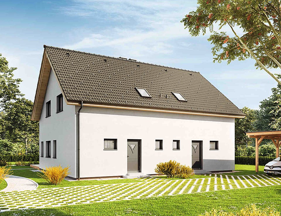 Fertighaus Duplex D97 von Vario-Haus - Österreich Schlüsselfertig ab 256970€, Satteldach-Klassiker Außenansicht 1
