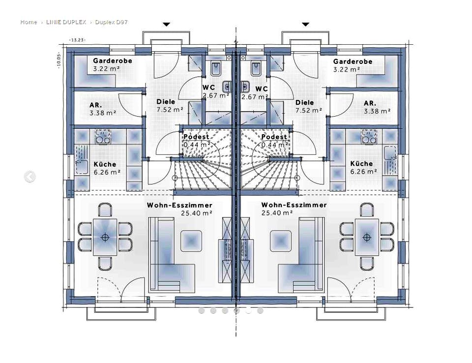 Fertighaus Duplex D97 von Vario-Haus - Deutschland Schlüsselfertig ab 274220€, Satteldach-Klassiker Grundriss 1