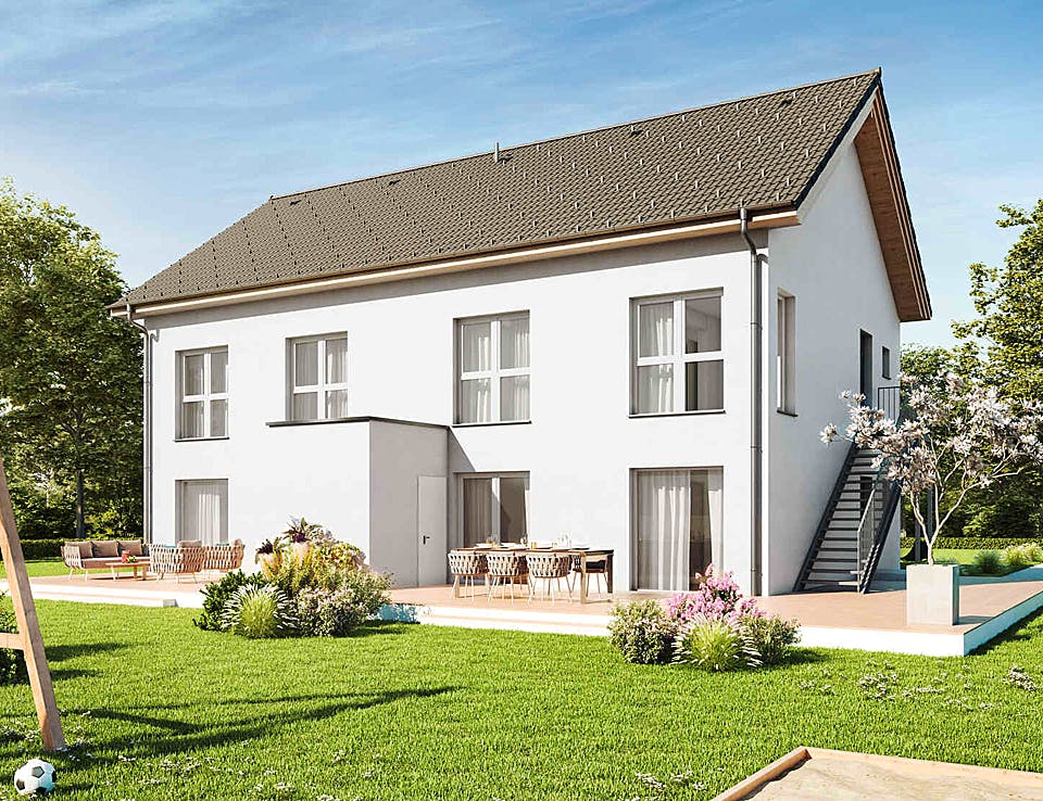 Fertighaus Duplex TRIO von Vario-Haus - Österreich Schlüsselfertig ab 154060€, Satteldach-Klassiker Außenansicht 2