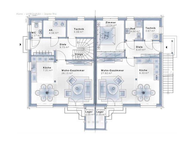 Fertighaus Duplex TRIO von Vario-Haus - Deutschland Schlüsselfertig ab 195910€, Satteldach-Klassiker Grundriss 1 Fertighaus Duplex TRIO von Vario-Haus - Deutschland Schlüsselfertig ab 195910€, Satteldach-Klassiker Grundriss 1