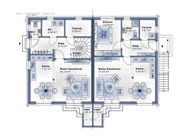 Fertighaus Duplex TRIO von Vario-Haus - Österreich Schlüsselfertig ab 154060€, Satteldach-Klassiker Grundriss 1