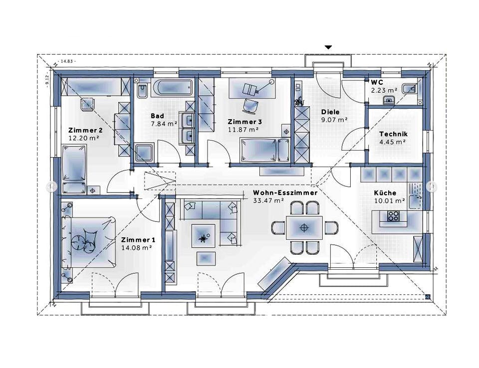 Fertighaus Family Compact von Vario-Haus - Österreich Schlüsselfertig ab 264200€, Bungalow Grundriss 1