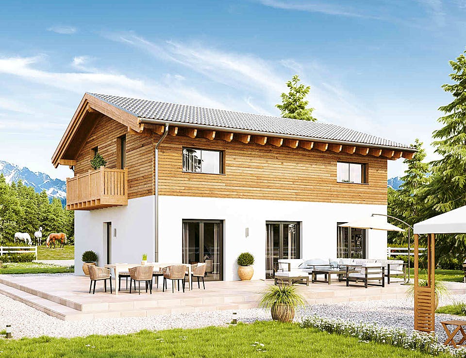Fertighaus New Design Novum von Vario-Haus - Österreich Schlüsselfertig ab 354980€, Satteldach-Klassiker Außenansicht 2