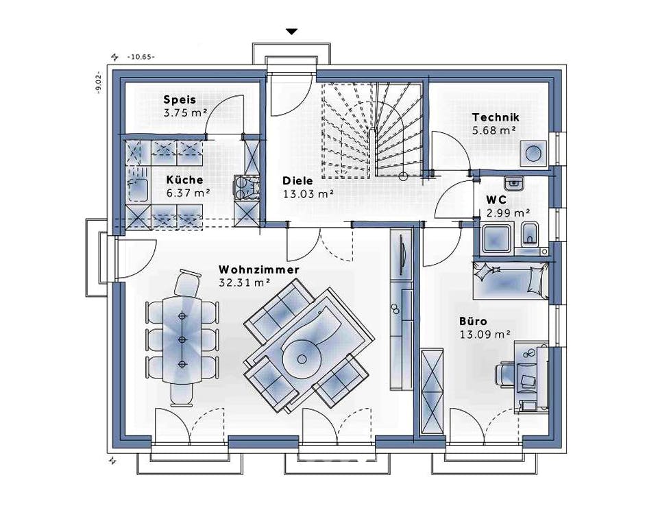 Fertighaus New Design Novum von Vario-Haus - Deutschland Schlüsselfertig ab 374100€, Satteldach-Klassiker Grundriss 1