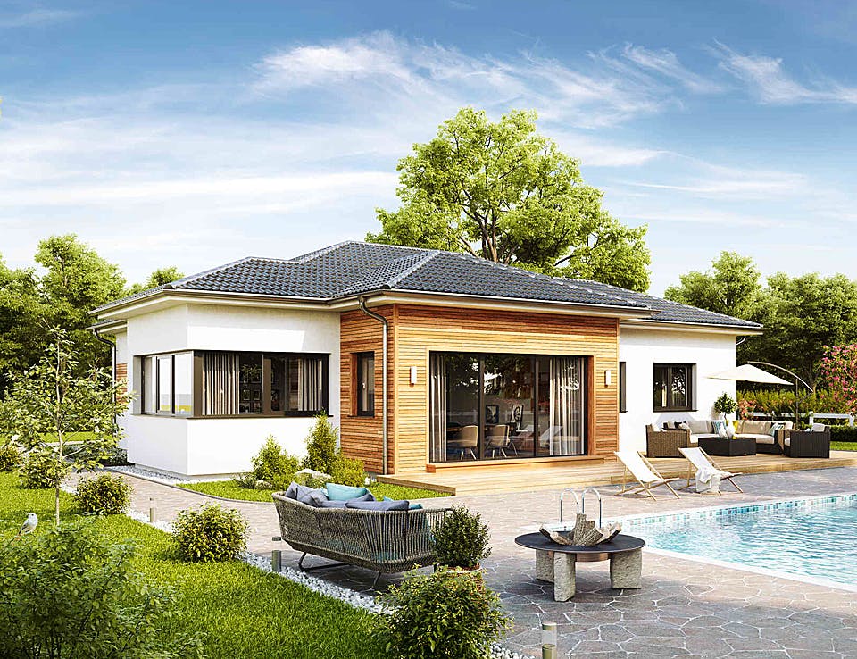 Fertighaus Bungalow S141 mit Einliegerwohnung von Vario-Haus - Österreich Schlüsselfertig ab 356960€, Bungalow Außenansicht 2