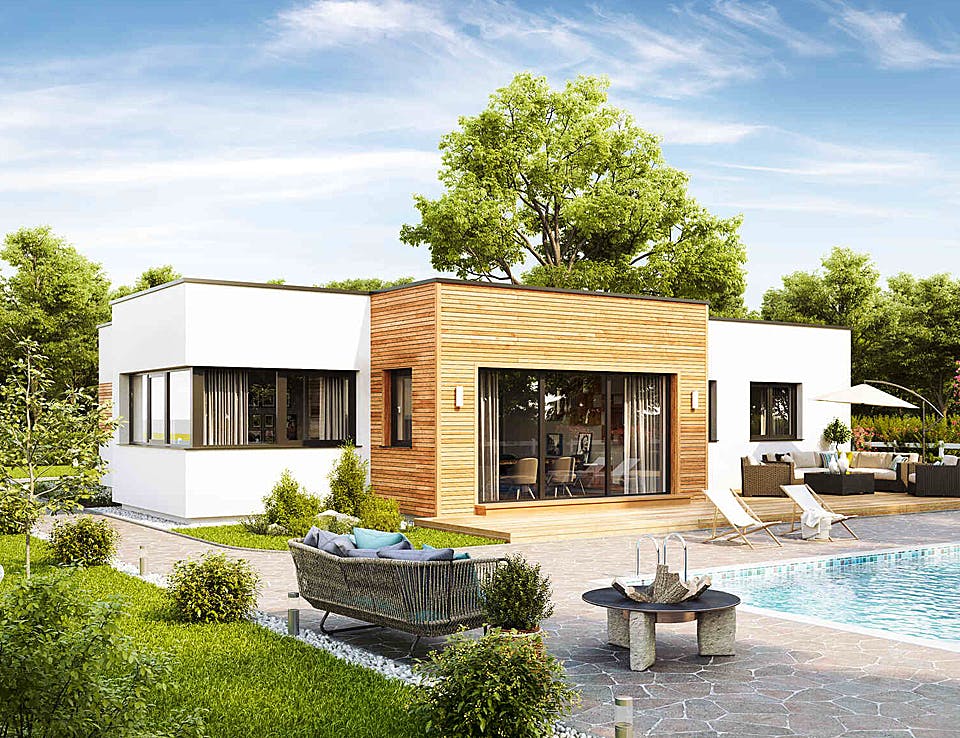 Fertighaus Bungalow S141 SMALL von Vario-Haus - Österreich Schlüsselfertig ab 312010€, Bungalow Außenansicht 1