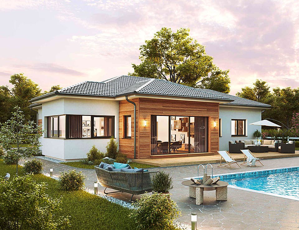 Fertighaus Bungalow S141 SMALL von Vario-Haus - Deutschland Schlüsselfertig ab 332450€, Bungalow Außenansicht 1