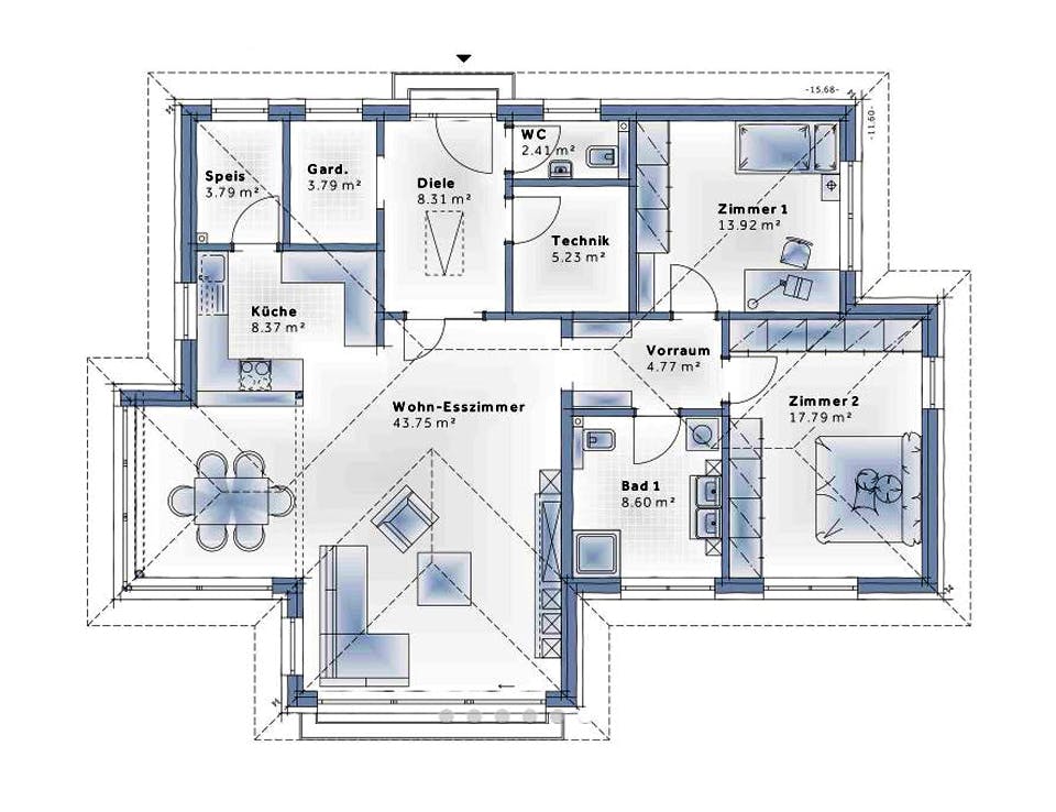 Fertighaus Bungalow S141 SMALL von Vario-Haus - Österreich Schlüsselfertig ab 312010€, Bungalow Grundriss 1