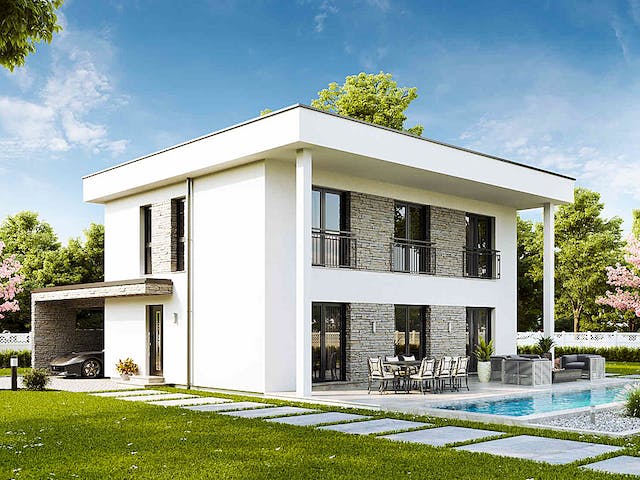 Fertighaus New Design Sunrise von Vario-Haus - Deutschland Schlüsselfertig ab 401590€, Cubushaus Außenansicht 1