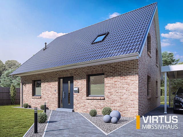 Massivhaus Einfamilienhaus V150 von Virtus Massivhaus Schlüsselfertig ab 227200€, Satteldach-Klassiker Außenansicht 1 Massivhaus Einfamilienhaus V150 von Virtus Massivhaus Schlüsselfertig ab 227200€, Satteldach-Klassiker Außenansicht 1