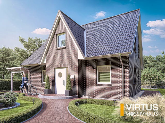 Massivhaus Friesenhaus V140 von Virtus Massivhaus Schlüsselfertig ab 226500€, Satteldach-Klassiker Außenansicht 1