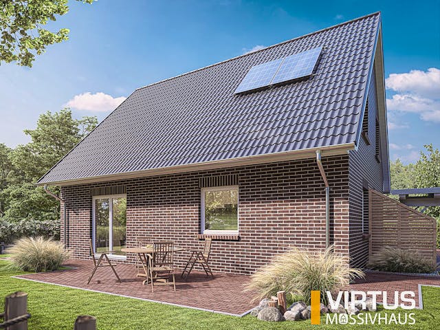 Massivhaus Friesenhaus V150 von Virtus Massivhaus Schlüsselfertig ab 230900€, Satteldach-Klassiker Außenansicht 1