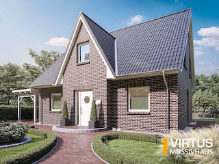 Massivhaus Friesenhaus V150 von Virtus Massivhaus Schlüsselfertig ab 230900€, Satteldach-Klassiker Außenansicht 2