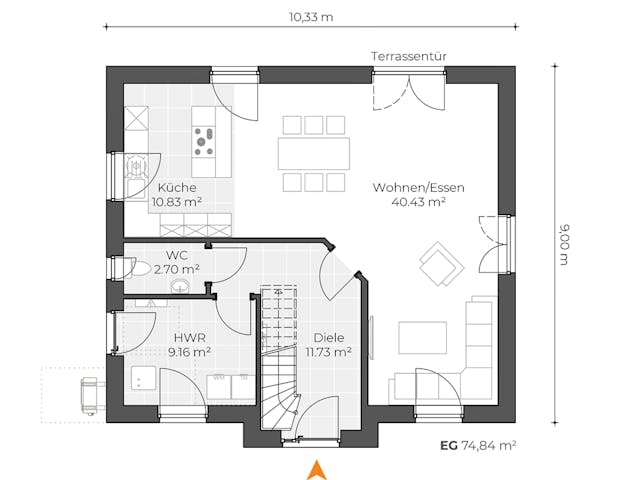 Massivhaus Friesenhaus V150 von Virtus Massivhaus Schlüsselfertig ab 230900€, Satteldach-Klassiker Grundriss 1